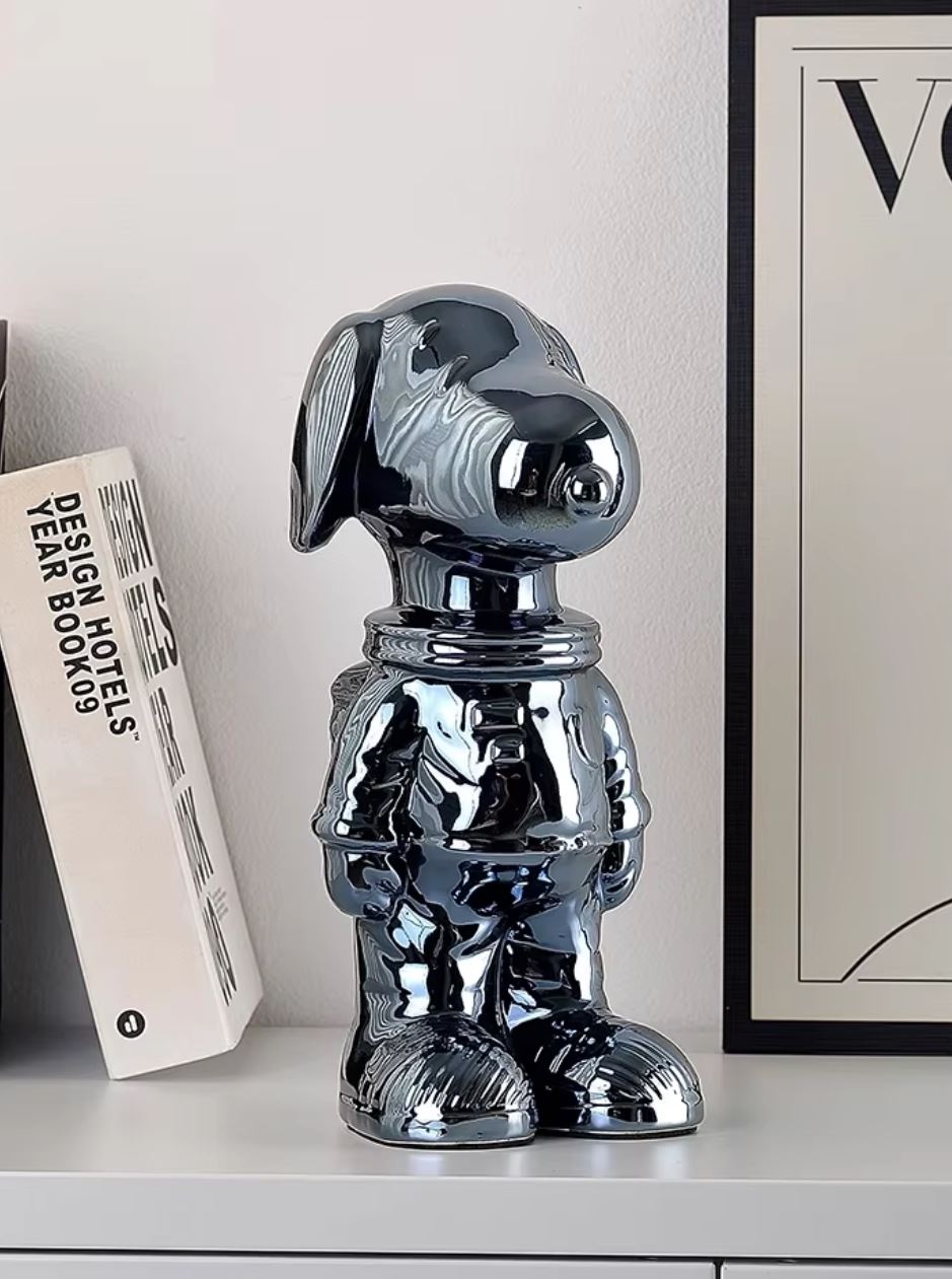 Cosmonaut Dog Statue, Anodized Black, 28 cm