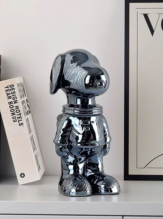 Cosmonaut Dog Statue, Anodized Black, 28 cm
