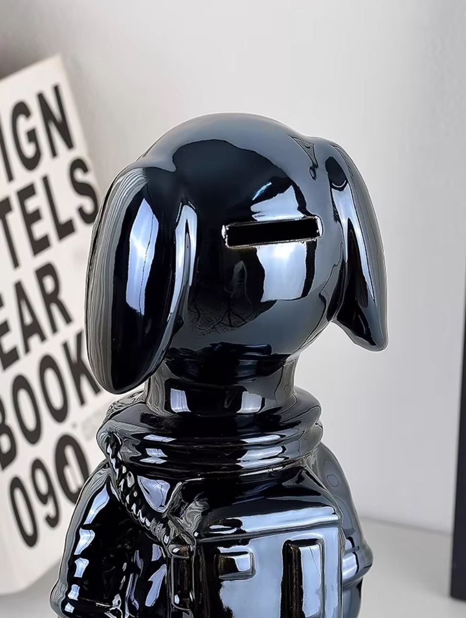 Cosmonaut Dog Statue, Anodized Black, 28 cm