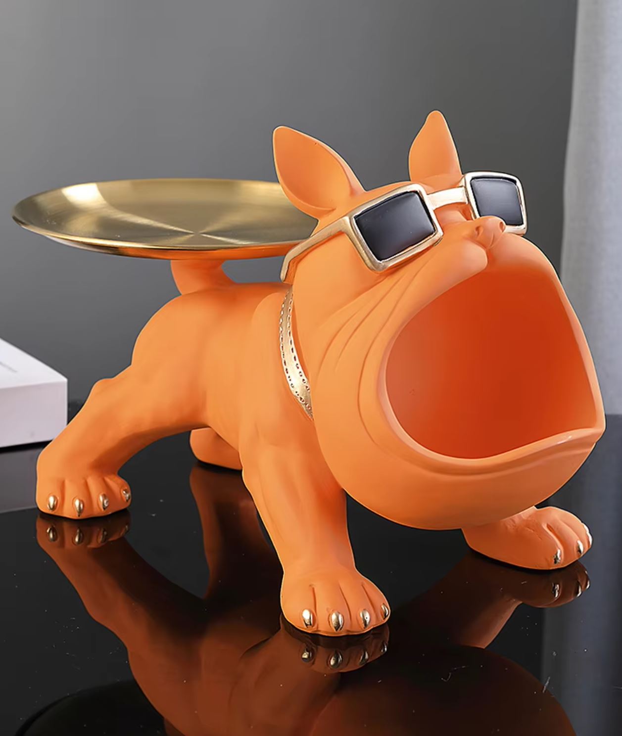 Orange Bulldog Statue with Tray 20 cm
