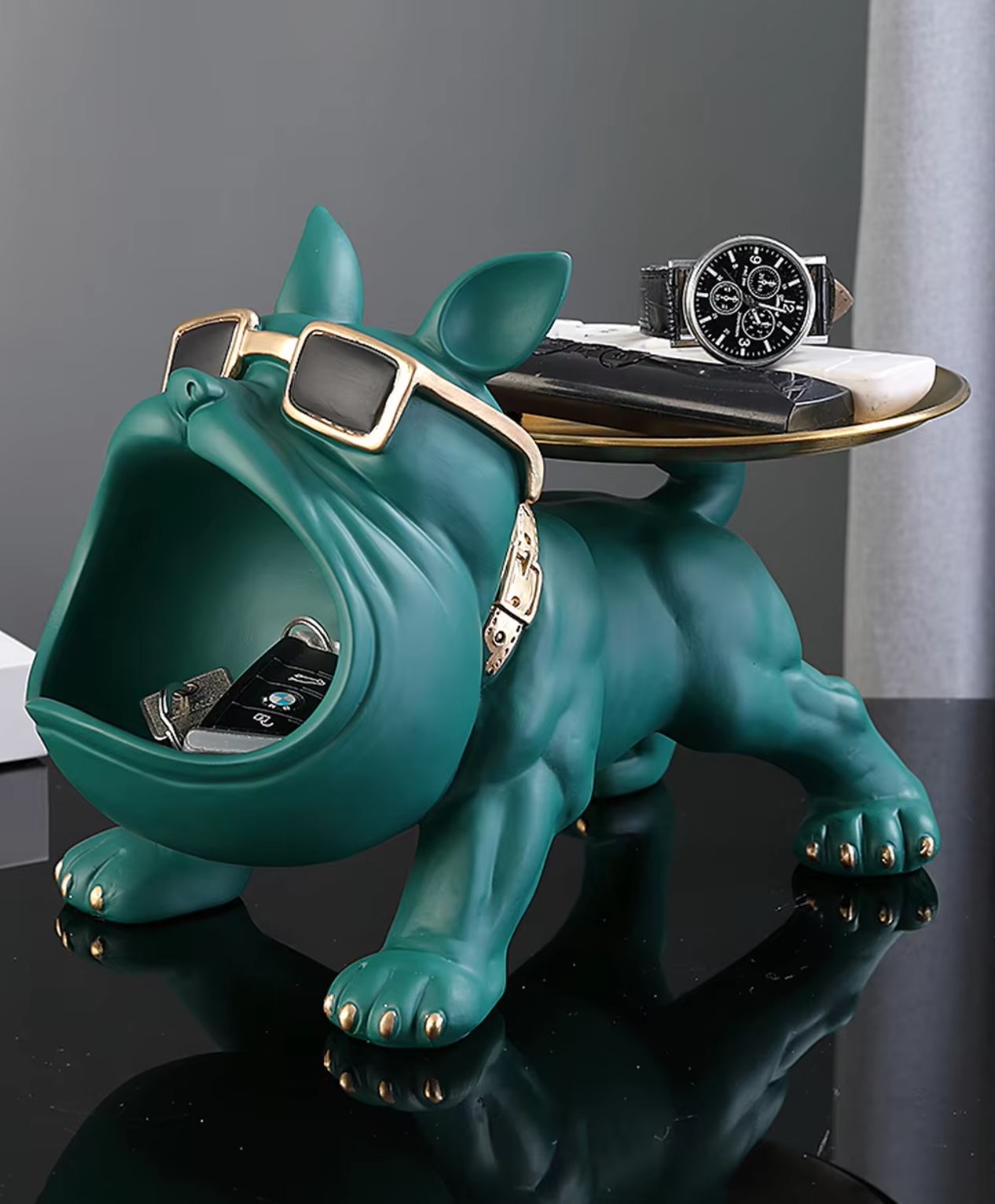 Green Bulldog Statue with Tray 20 cm