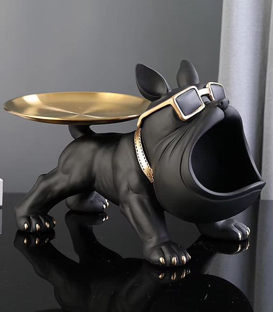 Black Bulldog Statue with Tray 20 cm