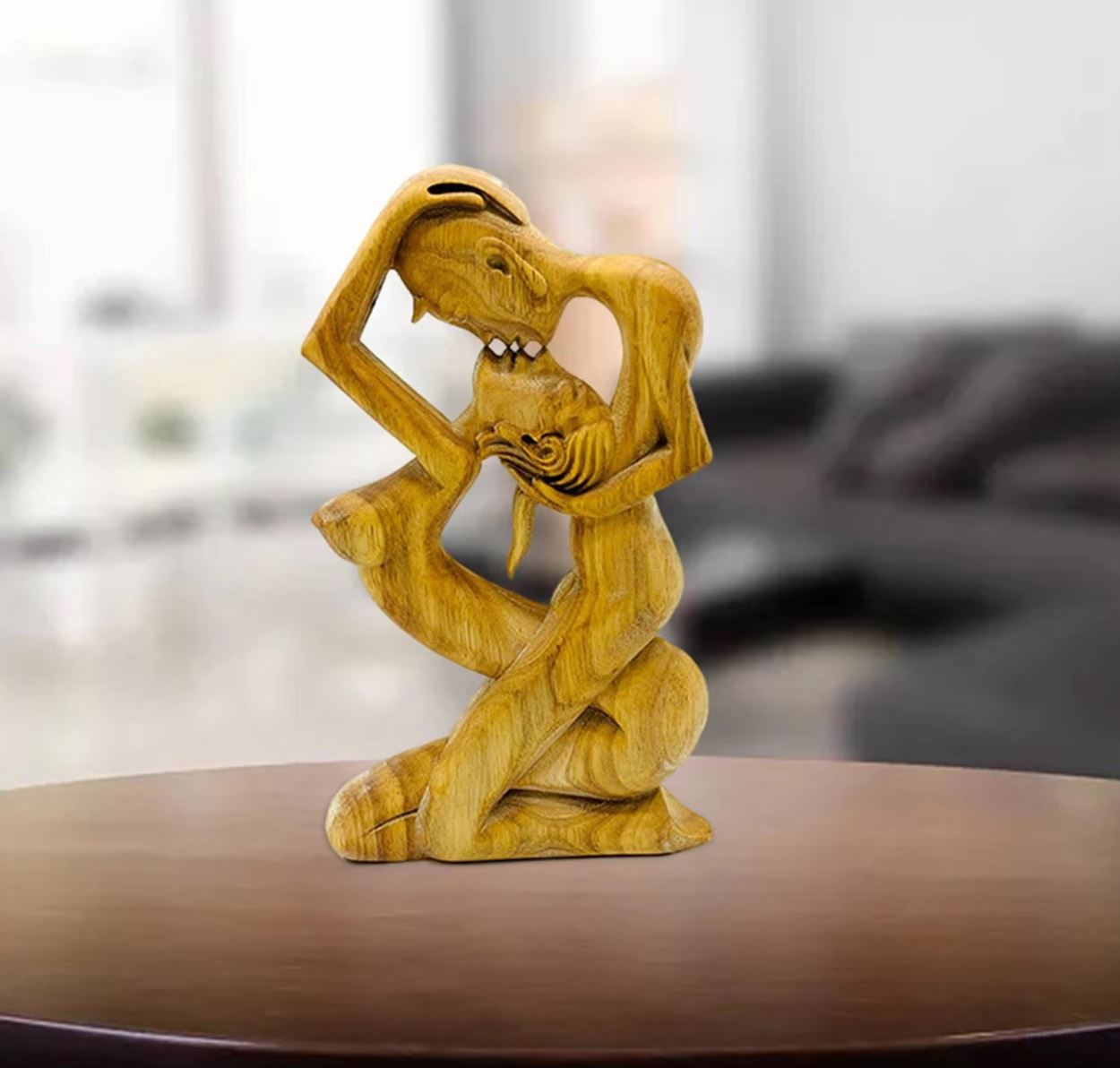 Couple Embrace Statue in Wood 23 cm