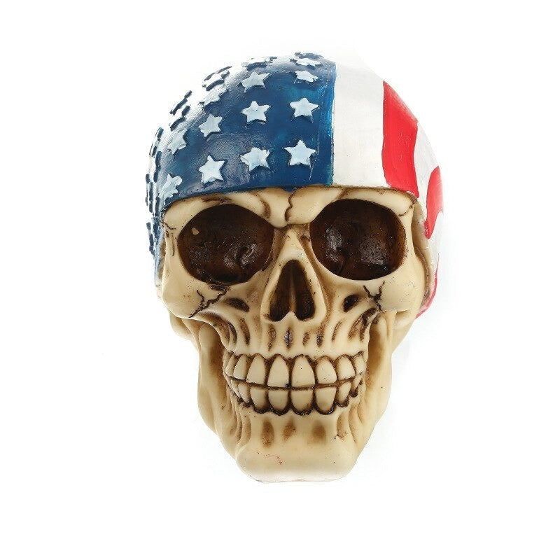 Biker Skull Statue, American Flag, 14 cm