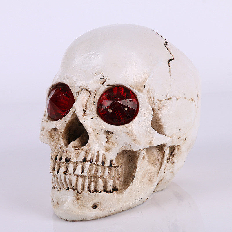 Realistic Skull Statue, Red Eyes, 19 cm