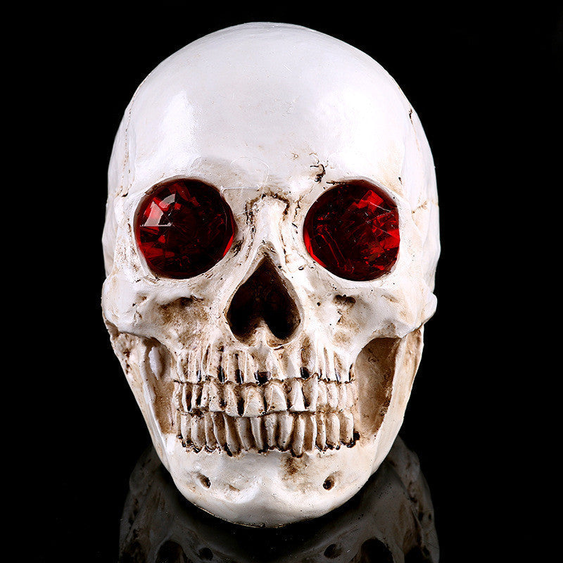 Realistic Skull Statue, Red Eyes, 19 cm