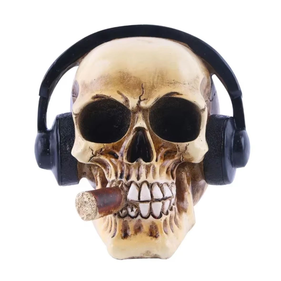 Skull Statue with Headphones and Cigar 14 cm