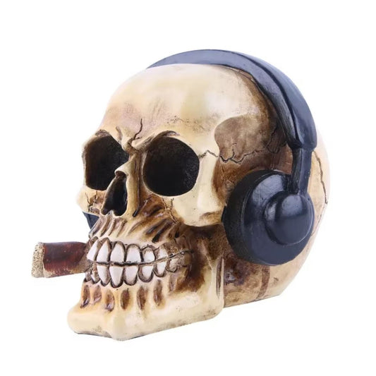Skull Statue with Headphones and Cigar 14 cm