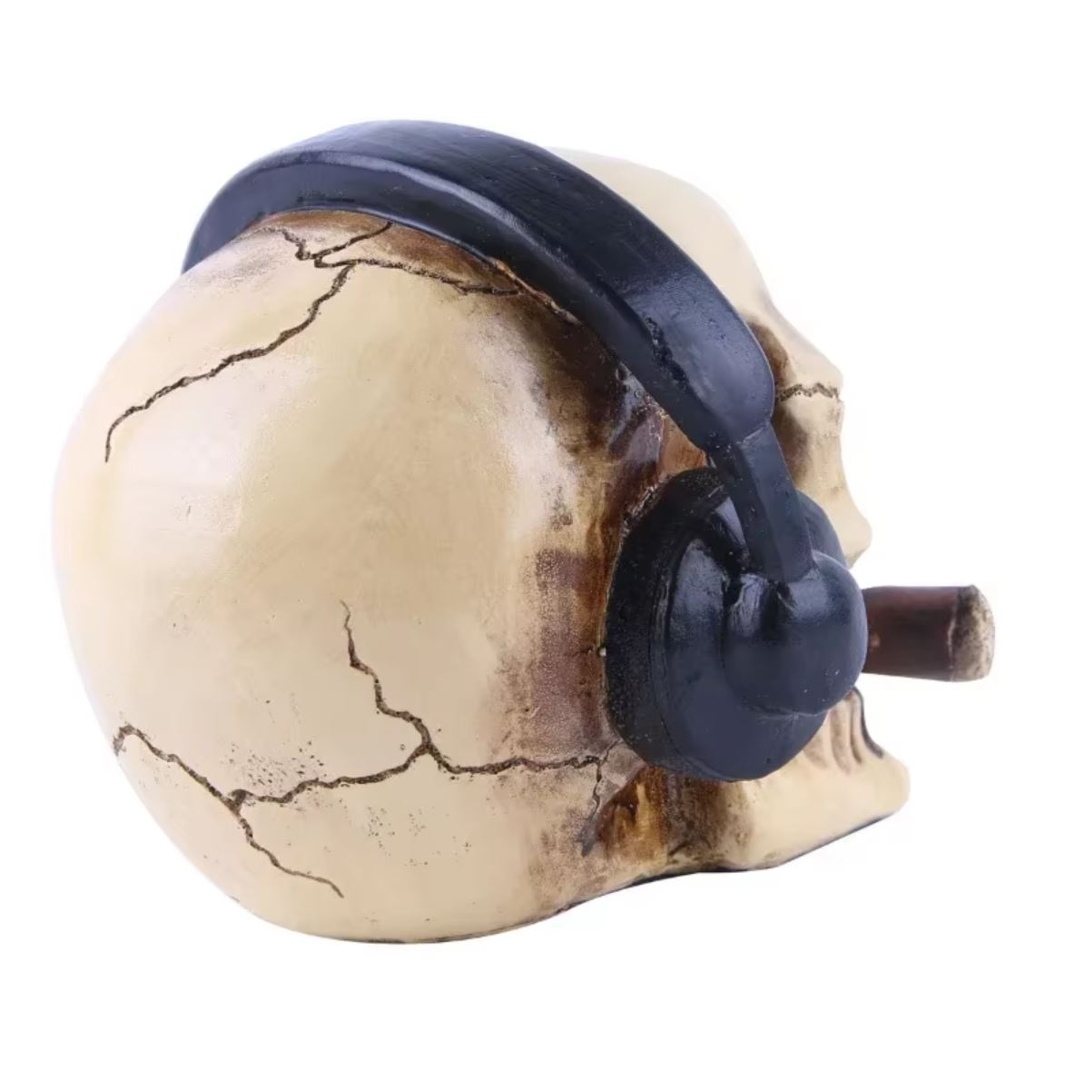 Skull Statue with Headphones and Cigar 14 cm