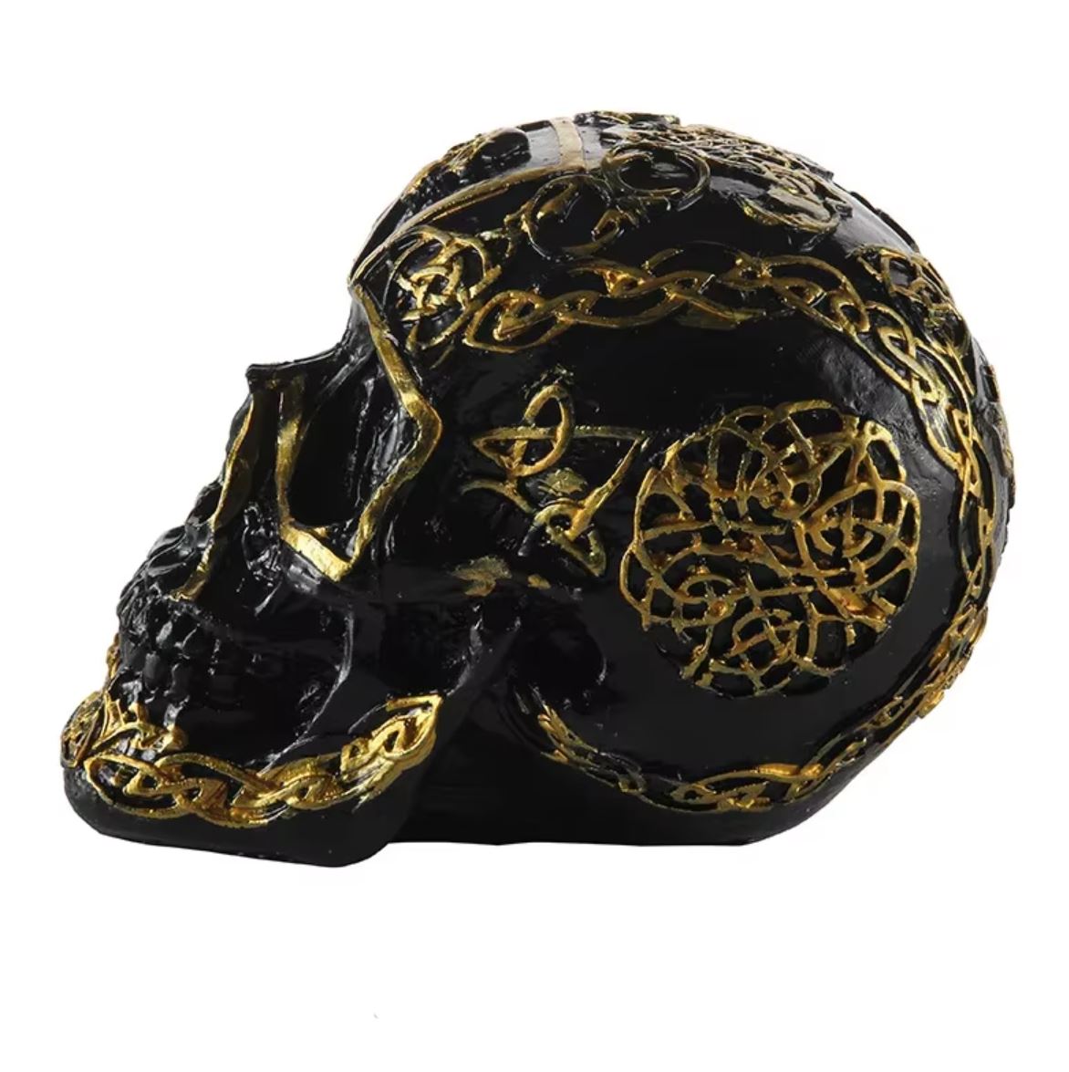 Black & Gold Mexican Skull Statue 12 cm