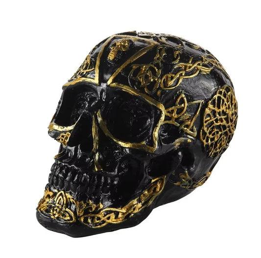 Black & Gold Mexican Skull Statue 12 cm