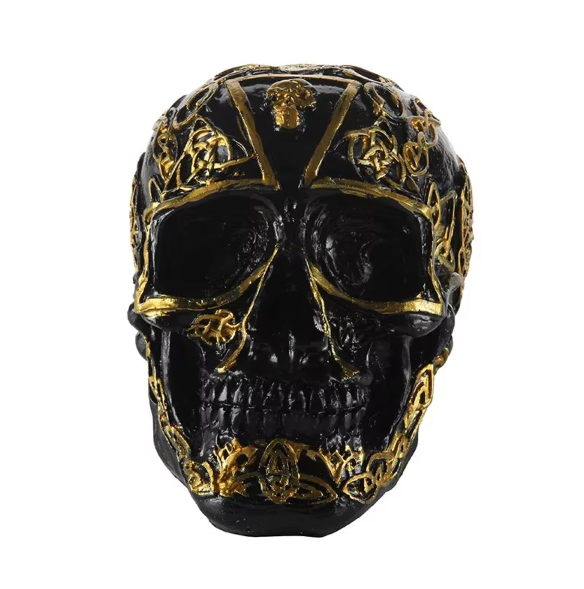 Black & Gold Mexican Skull Statue 12 cm