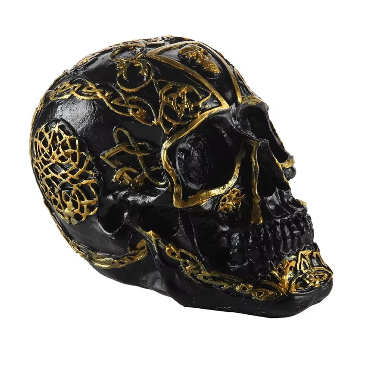Black & Gold Mexican Skull Statue 12 cm