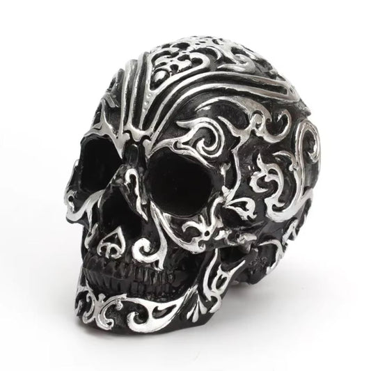 Black & White Mexican Skull Statue 12 cm