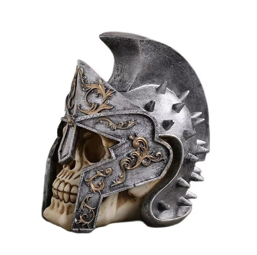 Skull with Roman Soldier Helmet Statue 18 cm