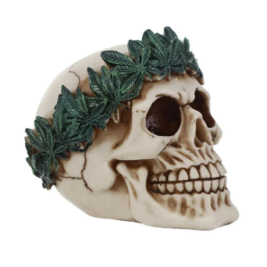 Skull with Leaf Crown Statue 12 cm
