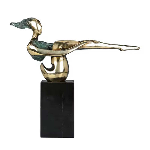 Figurative Bronze Sculpture, Stylized Contemporary Figure on Marble Base H28 cm