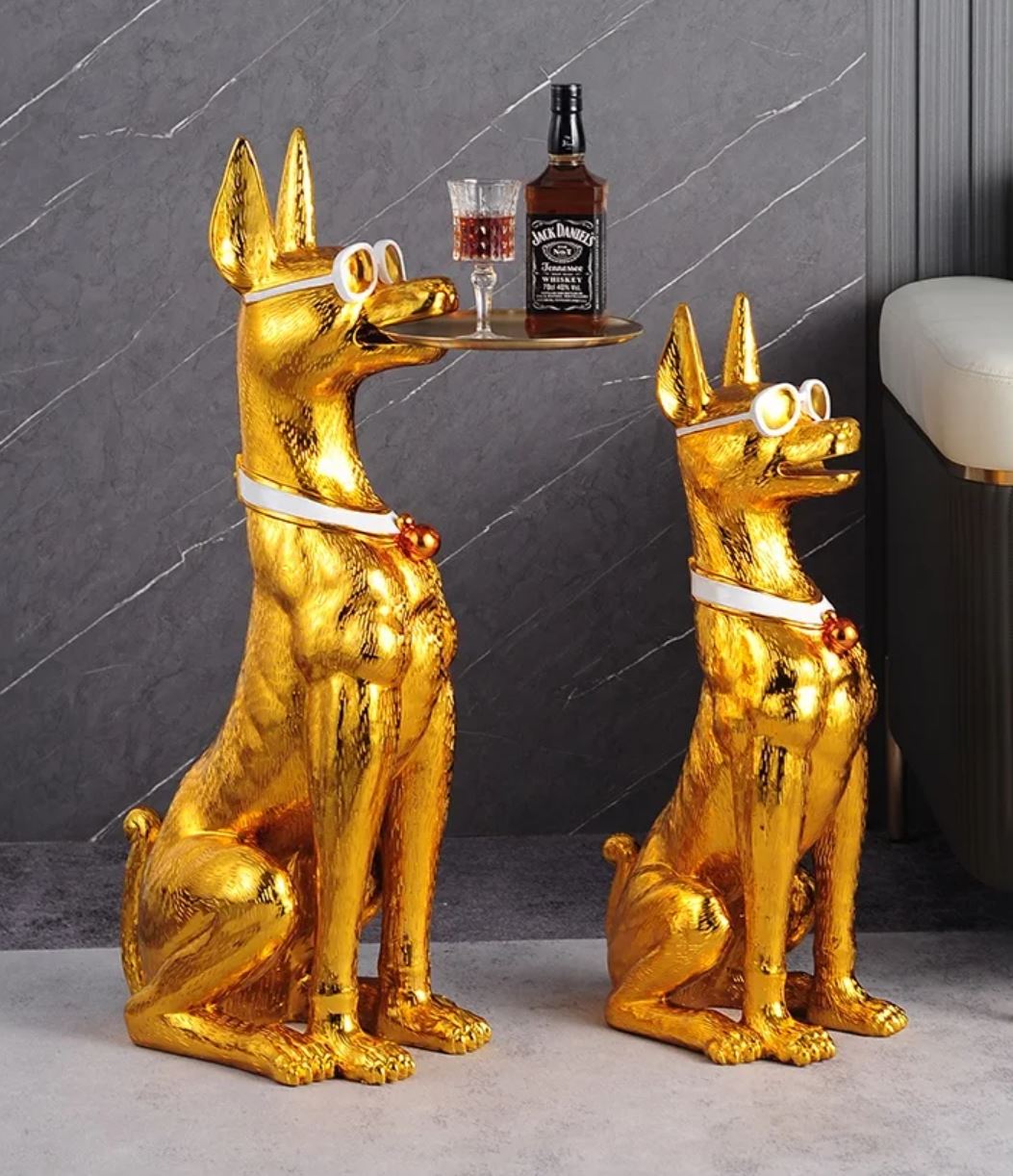 Doberman Side Table Statue, Gold, 75 cm