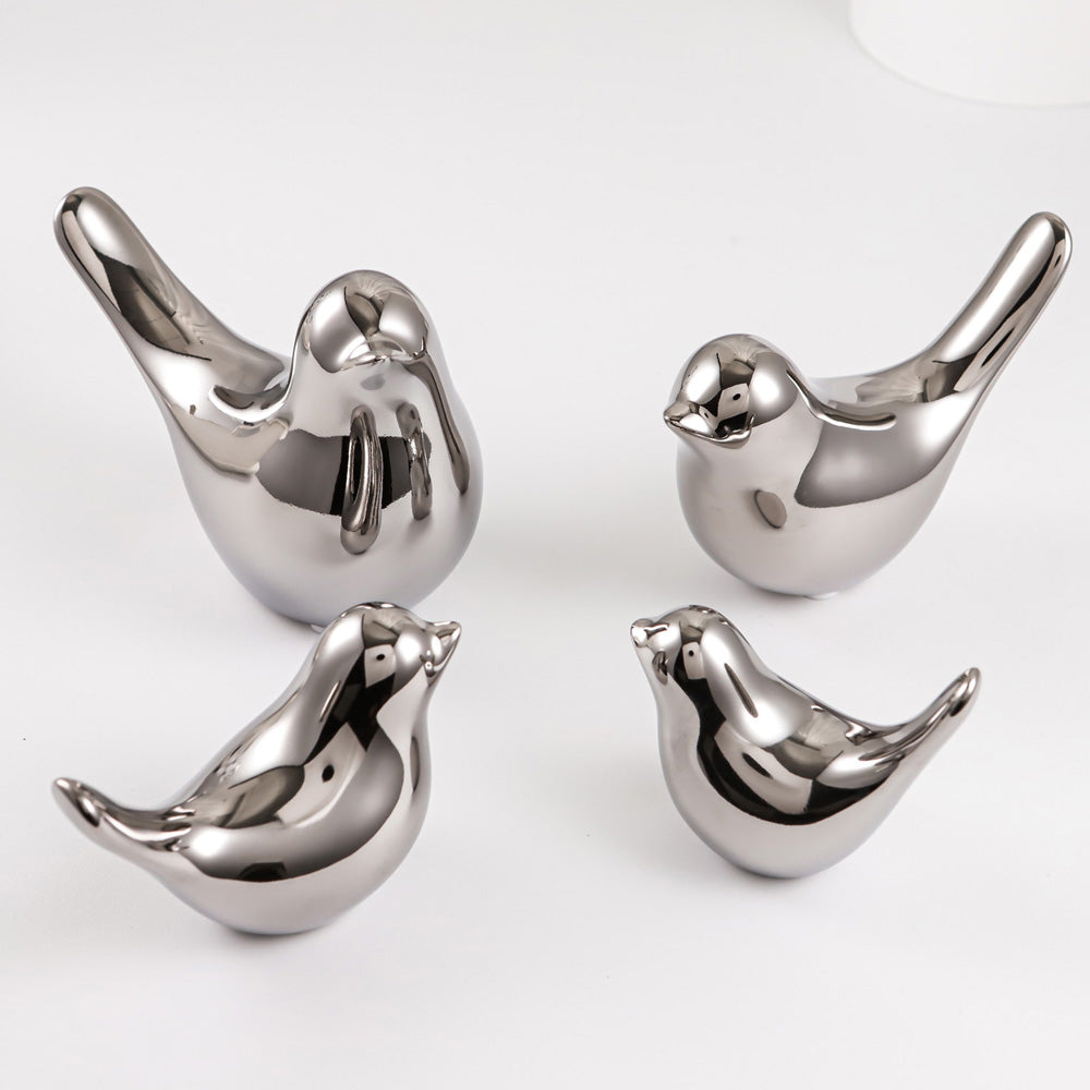 Silver Ceramic Bird Figurines