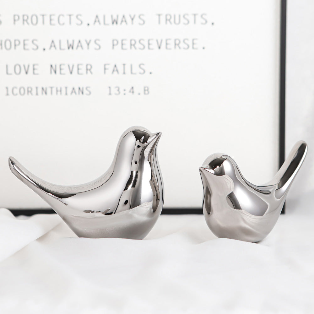 Silver Ceramic Bird Figurines