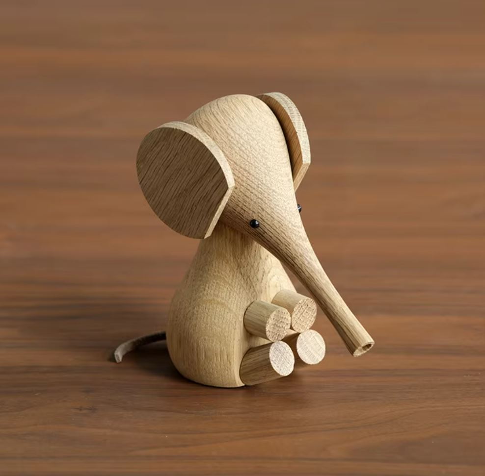 Elephant Statue in Wood, Scandinavian Style, 12 cm