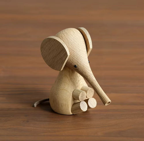 Elephant Statue in Wood, Scandinavian Style, 12 cm