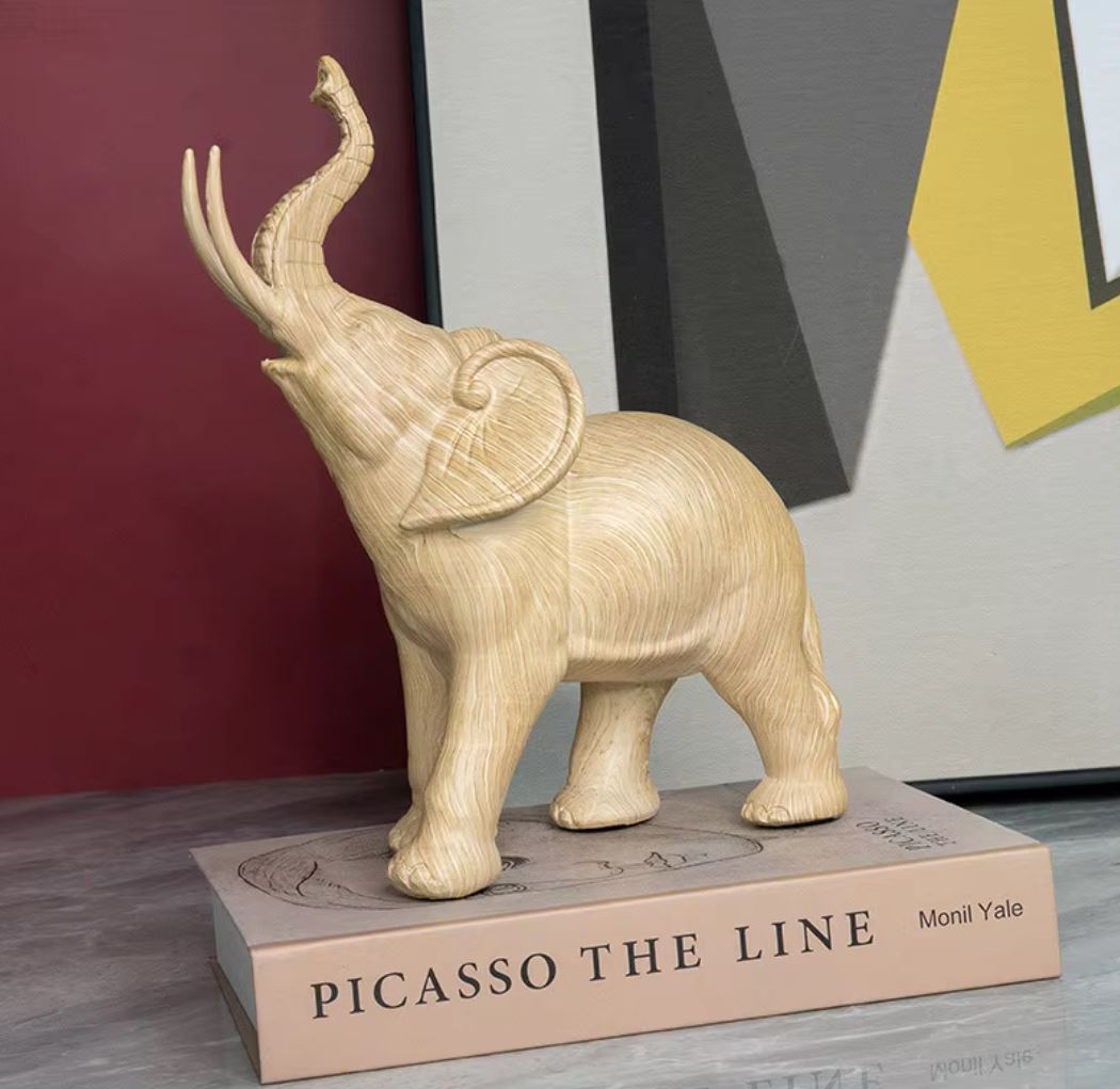 Elephant Statue in Resin, Light Oak Wood-Effect, 13 cm