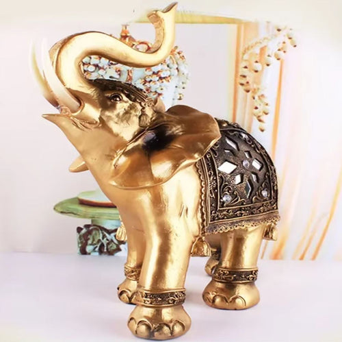 Gold Resin Elephant Statue 15 cm