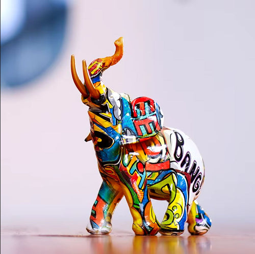 Graffiti Resin Elephant Statue 17 cm