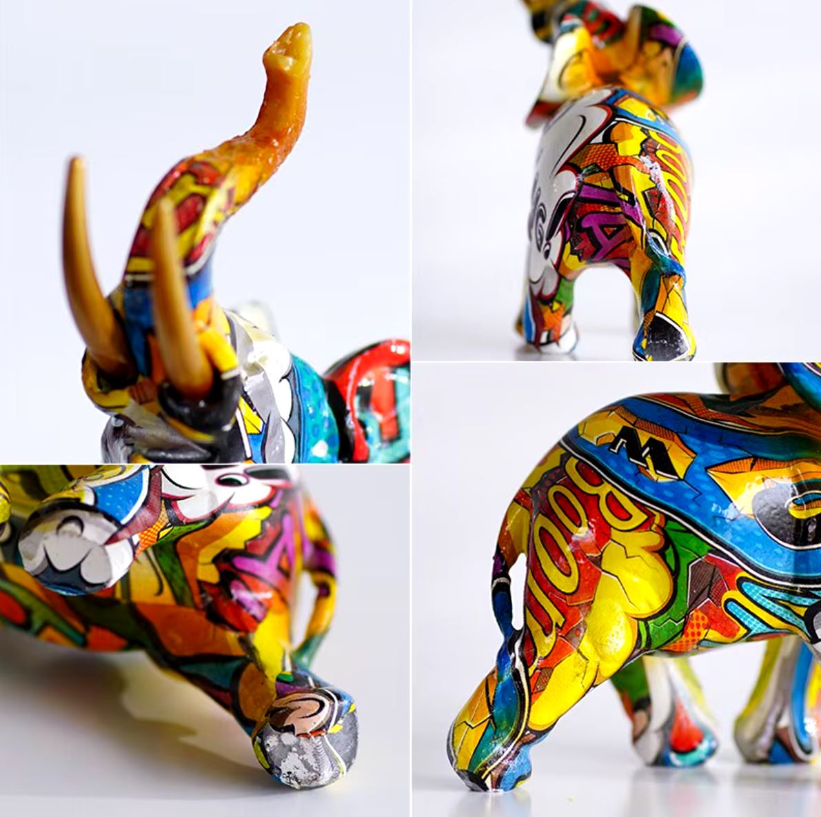 Graffiti Resin Elephant Statue 17 cm
