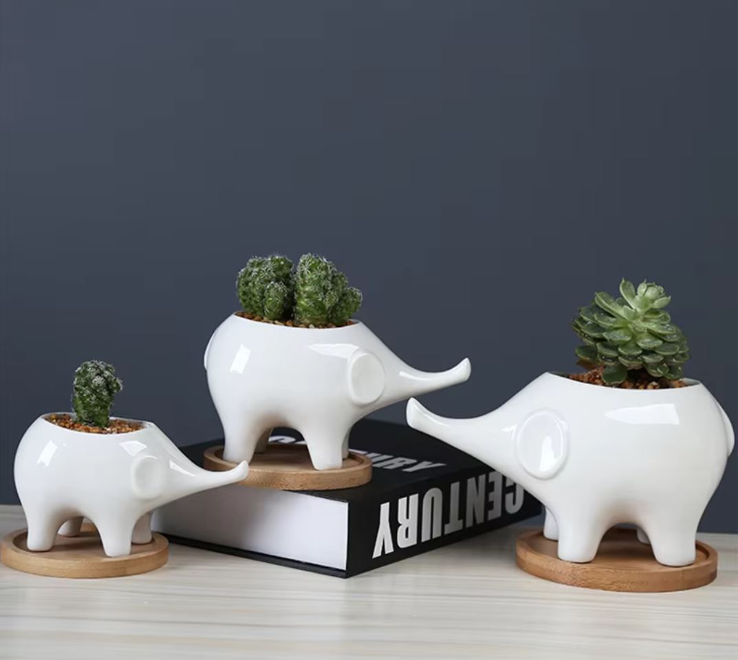 Porcelain Elephant Flower Pot Statue