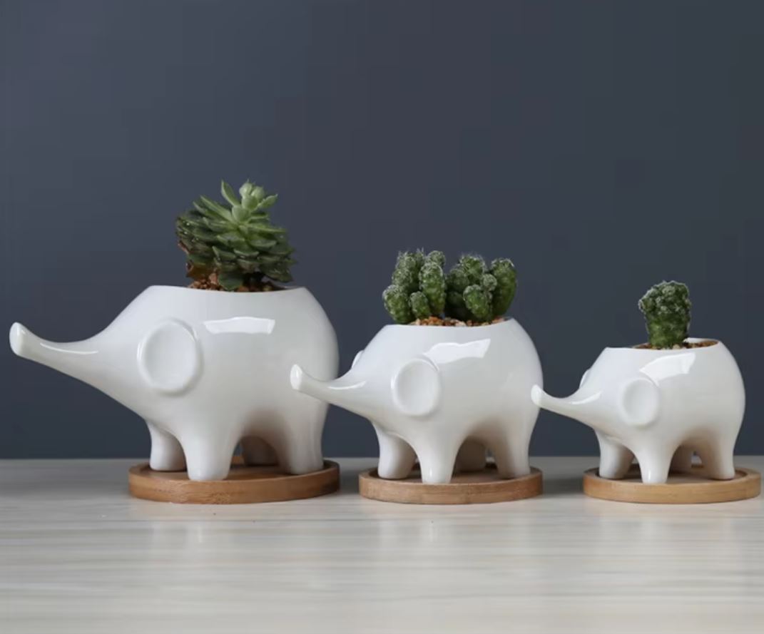Porcelain Elephant Flower Pot Statue