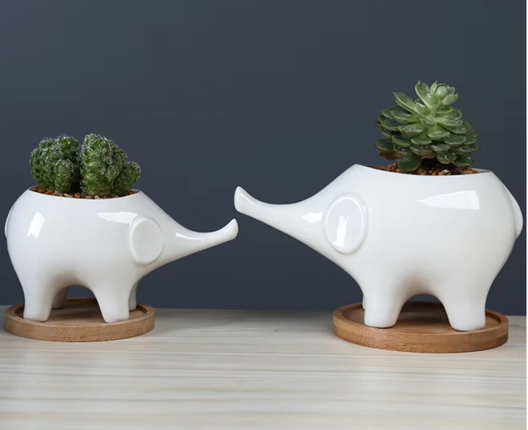 Porcelain Elephant Flower Pot Statue