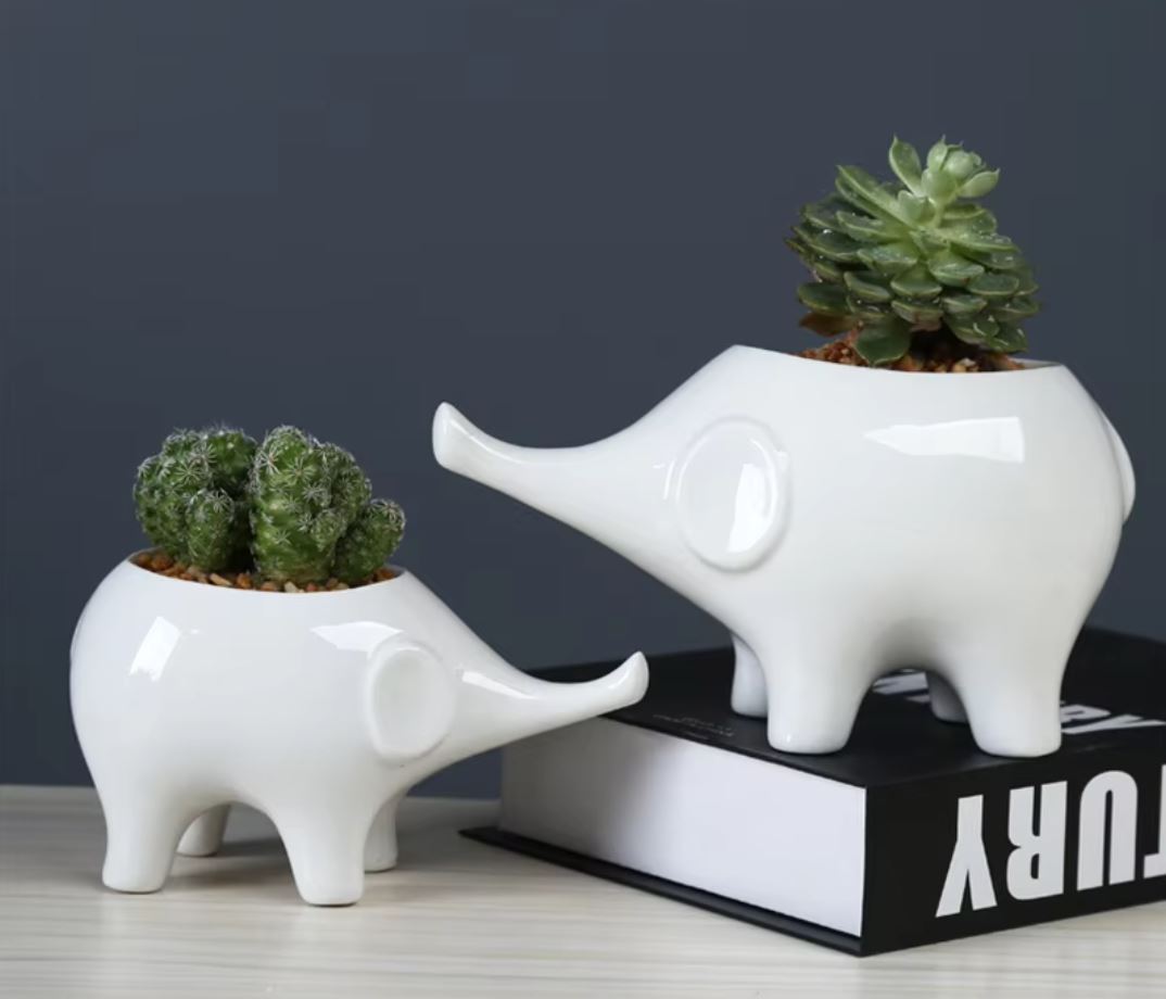 Porcelain Elephant Flower Pot Statue