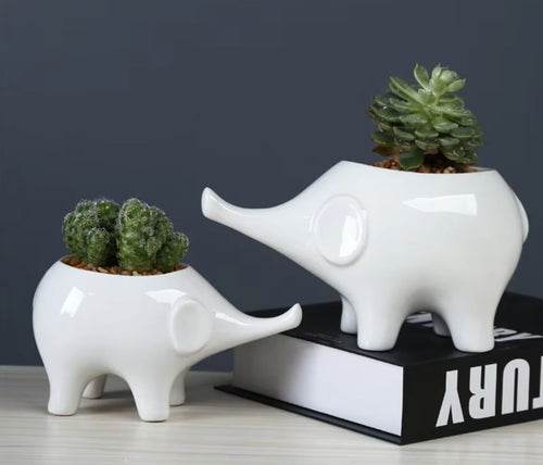 Porcelain Elephant Flower Pot Statue
