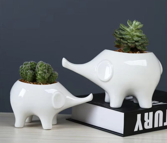 Porcelain Elephant Flower Pot Statue