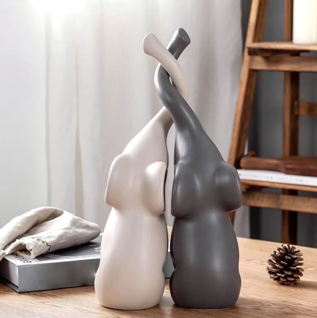 Ceramic Elephant Duo Statue 15 cm