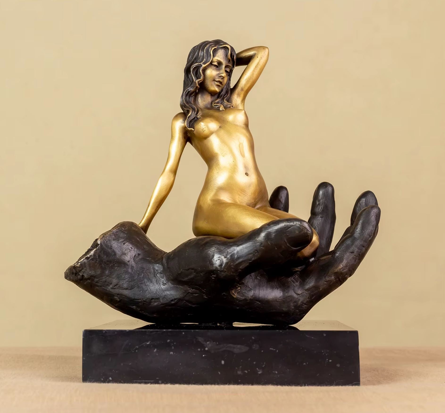Nude Woman Statue in Bronze on Marble Base 22 cm