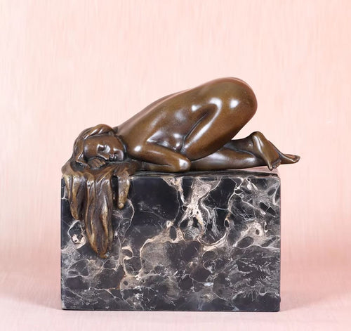 Sleeping Nude Woman Statue in Bronze 13 cm