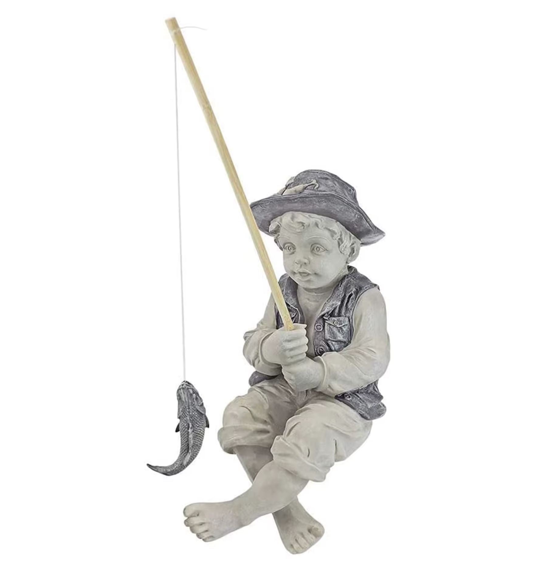 Boy Fisherman Statue for Outdoors 15 cm