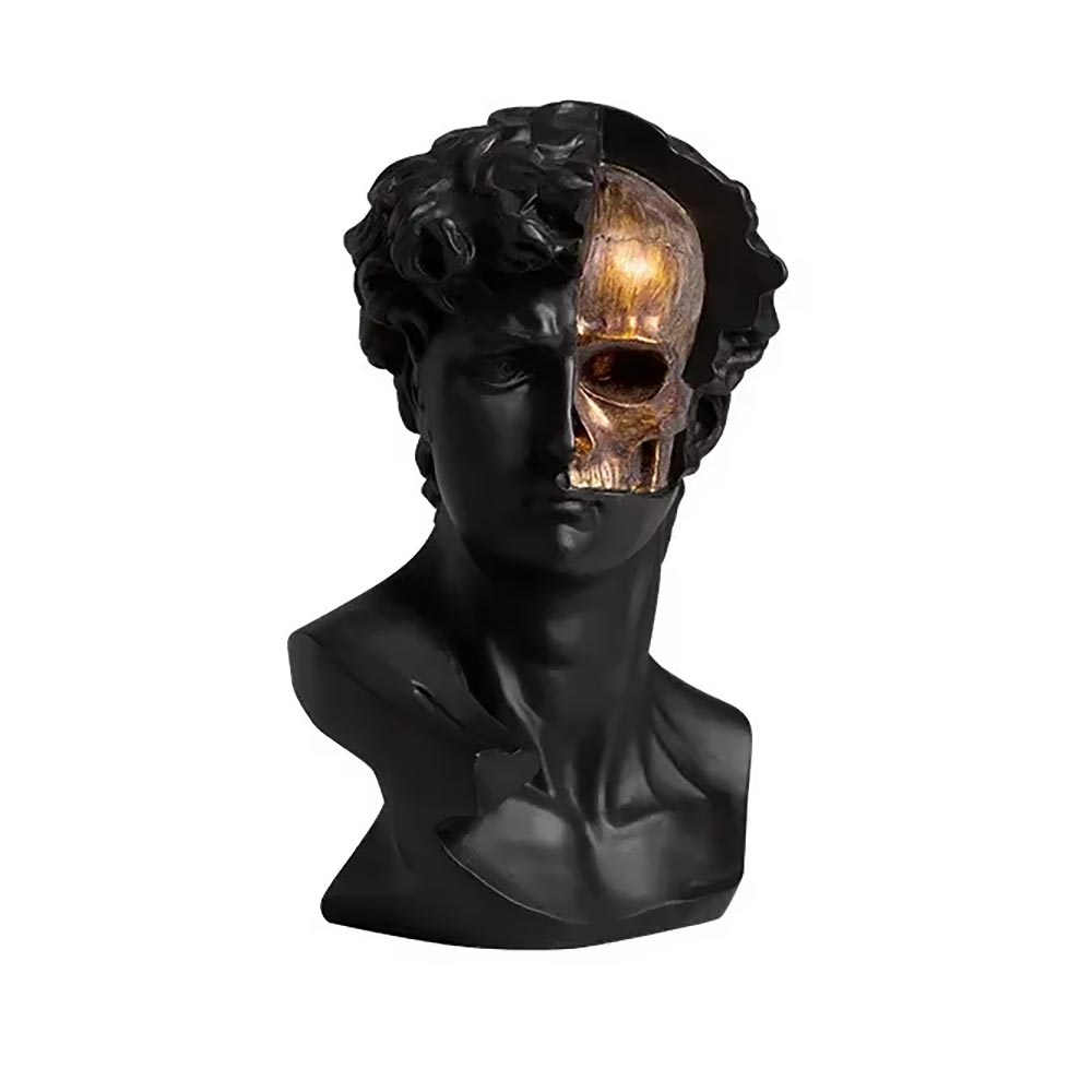 Black Greek Statue with Gold Skull 28 cm