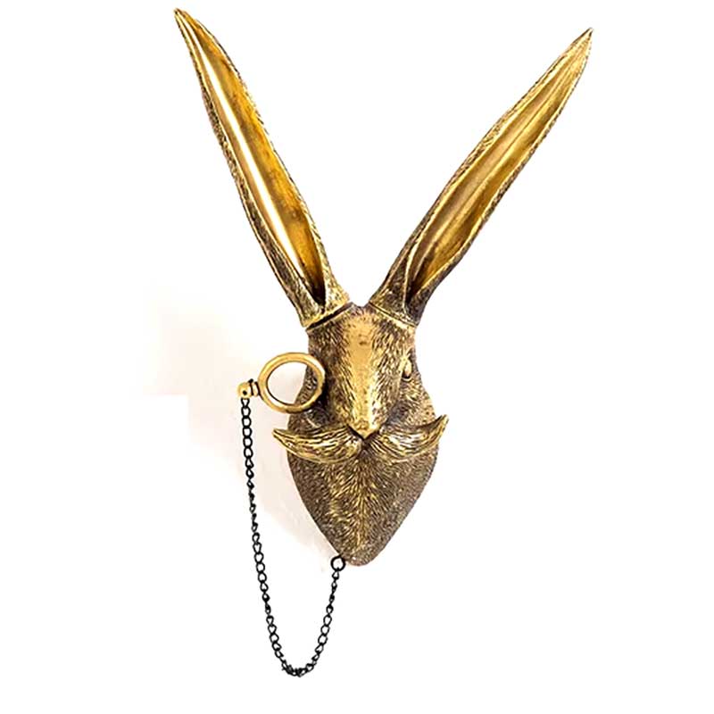Gold Rabbit Head Wall Statue 26 cm