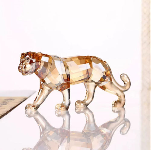 Leopard Statuette, Champagne Crystal, 6 cm