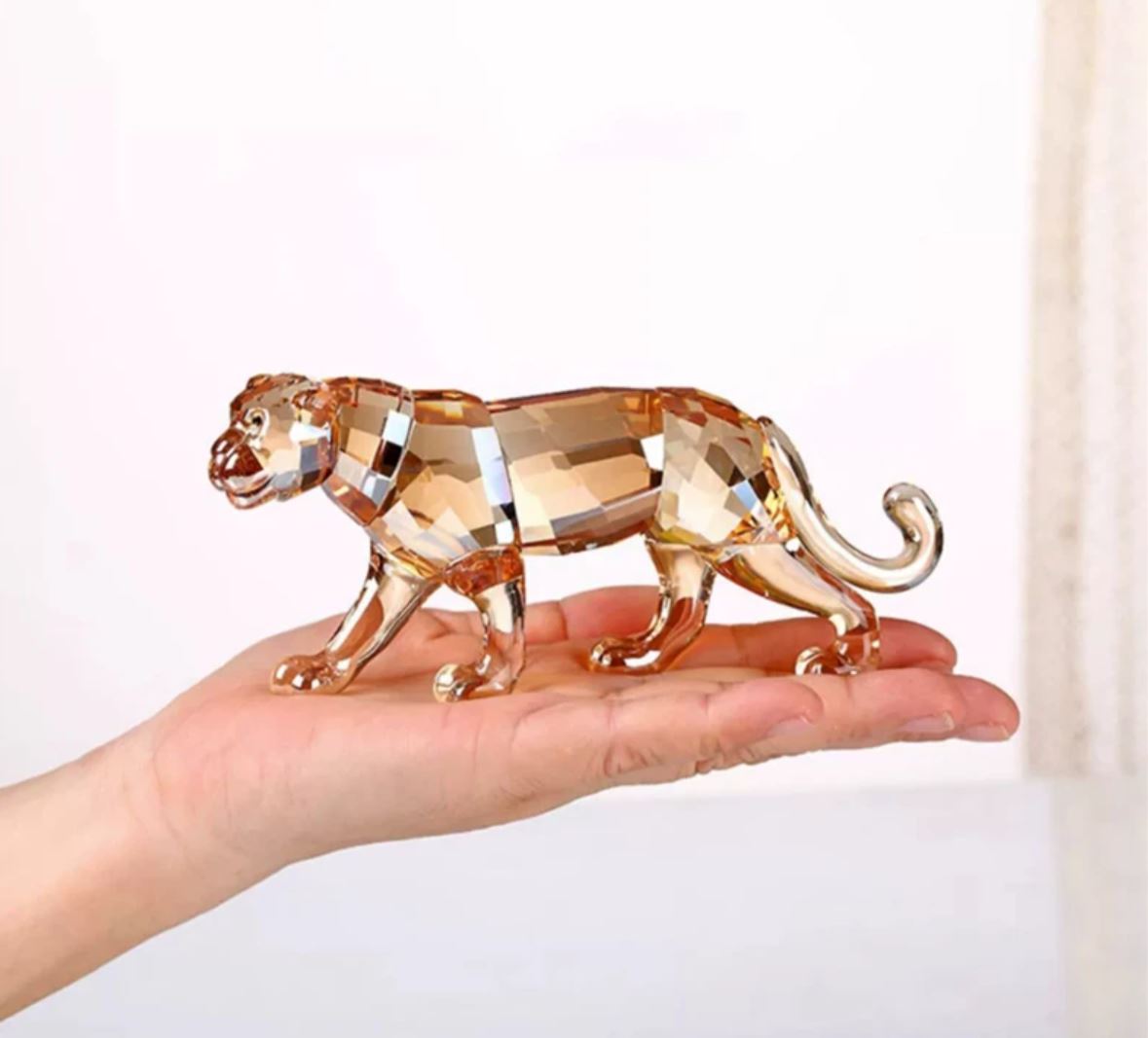 Leopard Statuette, Champagne Crystal, 6 cm