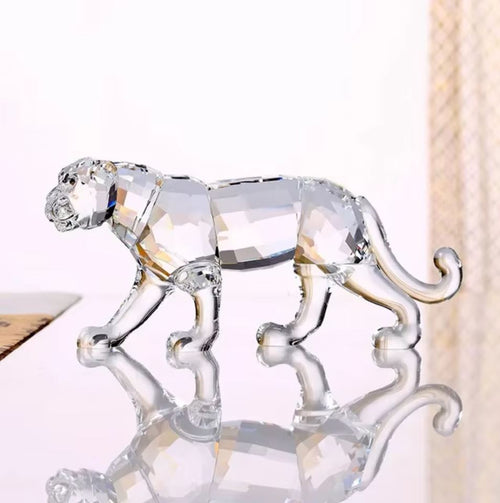 Leopard Statuette, Clear Crystal, 6 cm