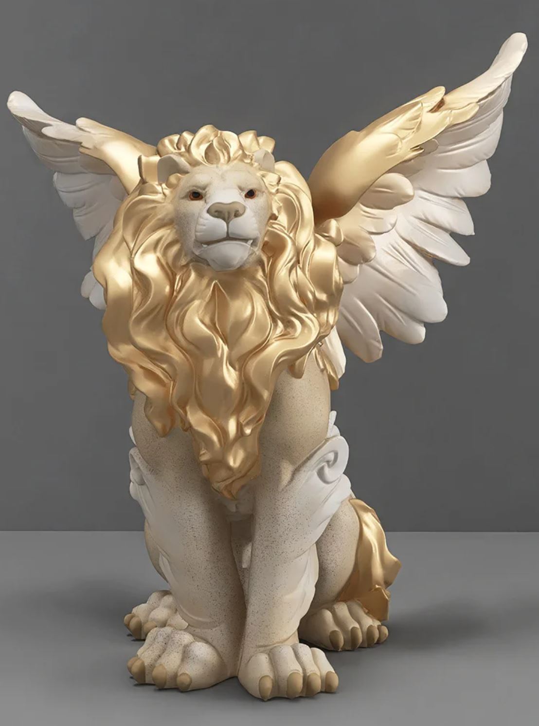 White & Gold Winged Lion Statue 27 cm