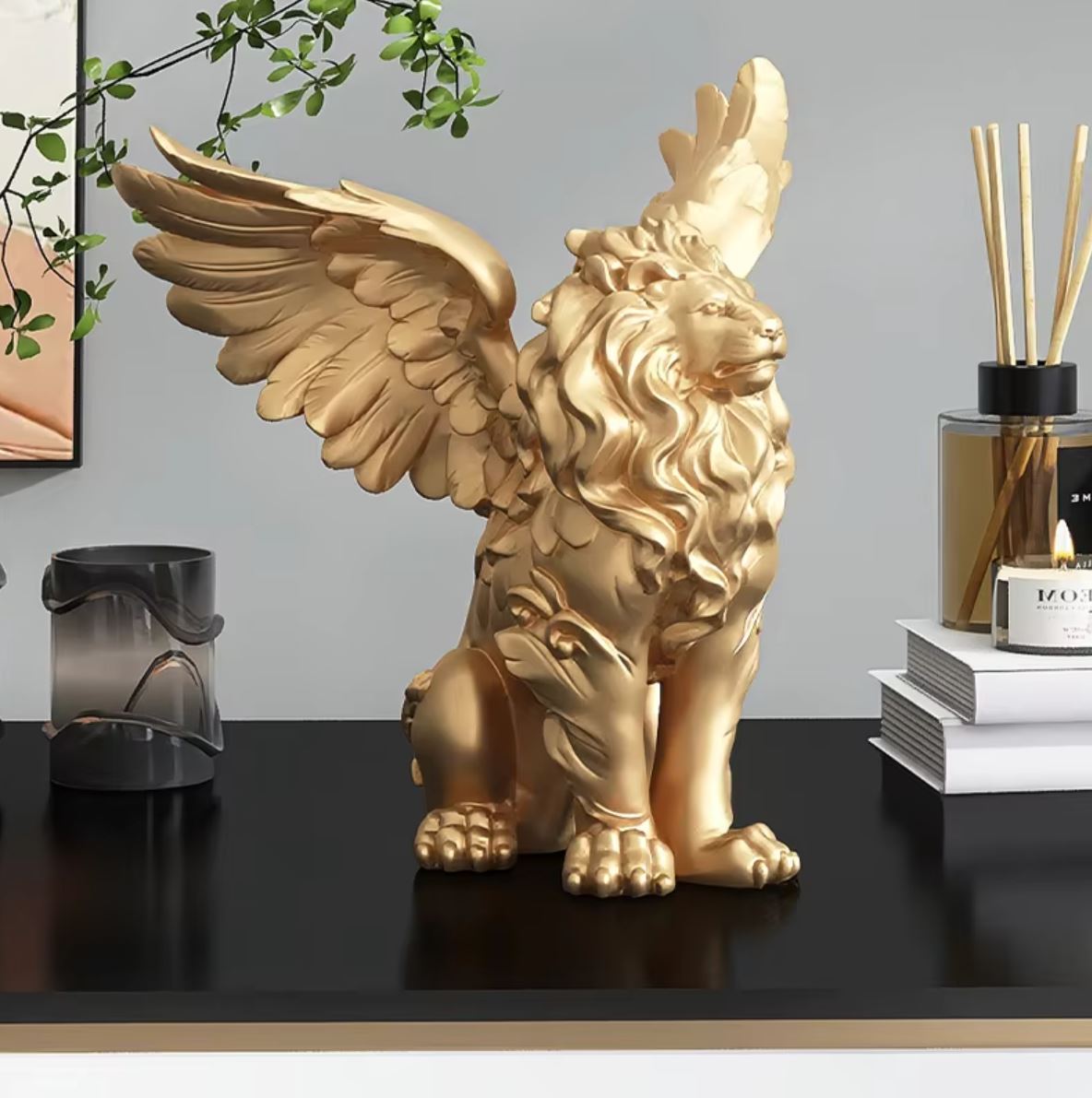 Gold Winged Lion Statue 27 cm