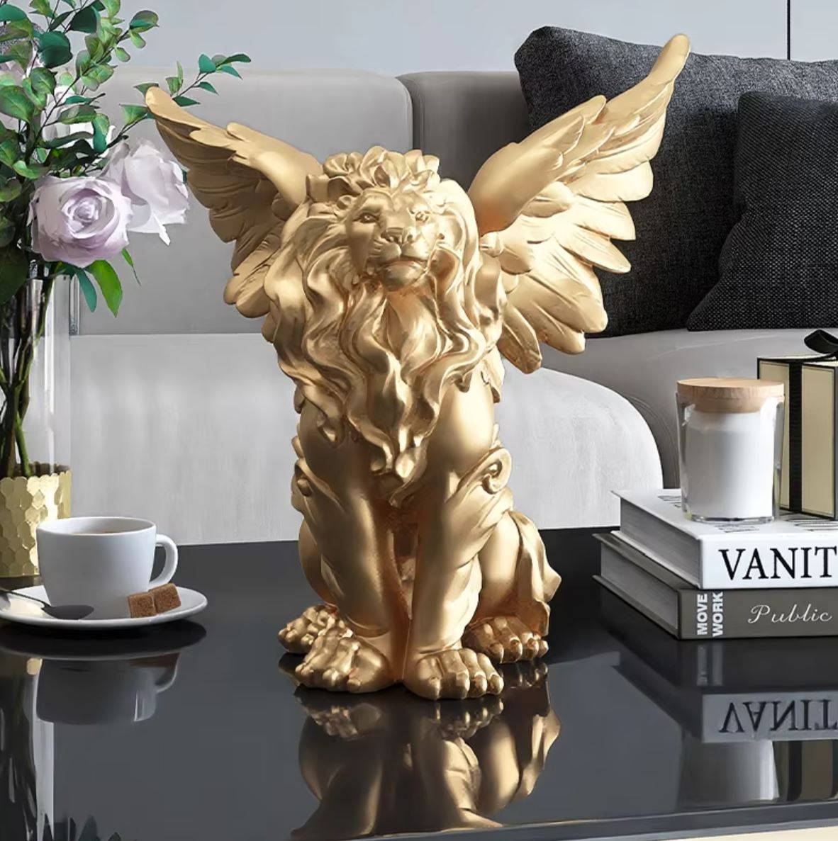 Gold Winged Lion Statue 27 cm