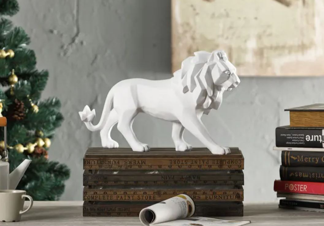 White Origami Standing Lion Statue 27 cm
