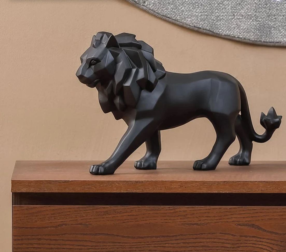 Black Origami Standing Lion Statue 27 cm